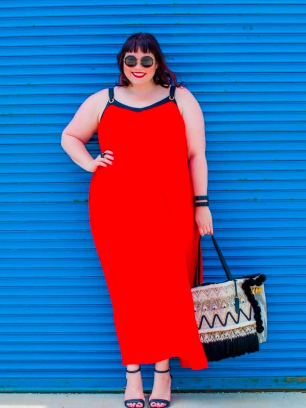 Worthington Maxi Dress Red Pleats with Contrasting Black Trim size 22W